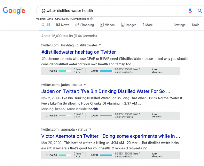 Example @twitter Google Search Operator